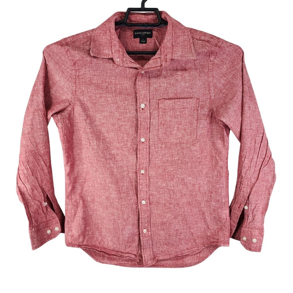 Mens Red Banana Republic Shirt Linen & Cotton Blend Long Sleeve Button Up Size M